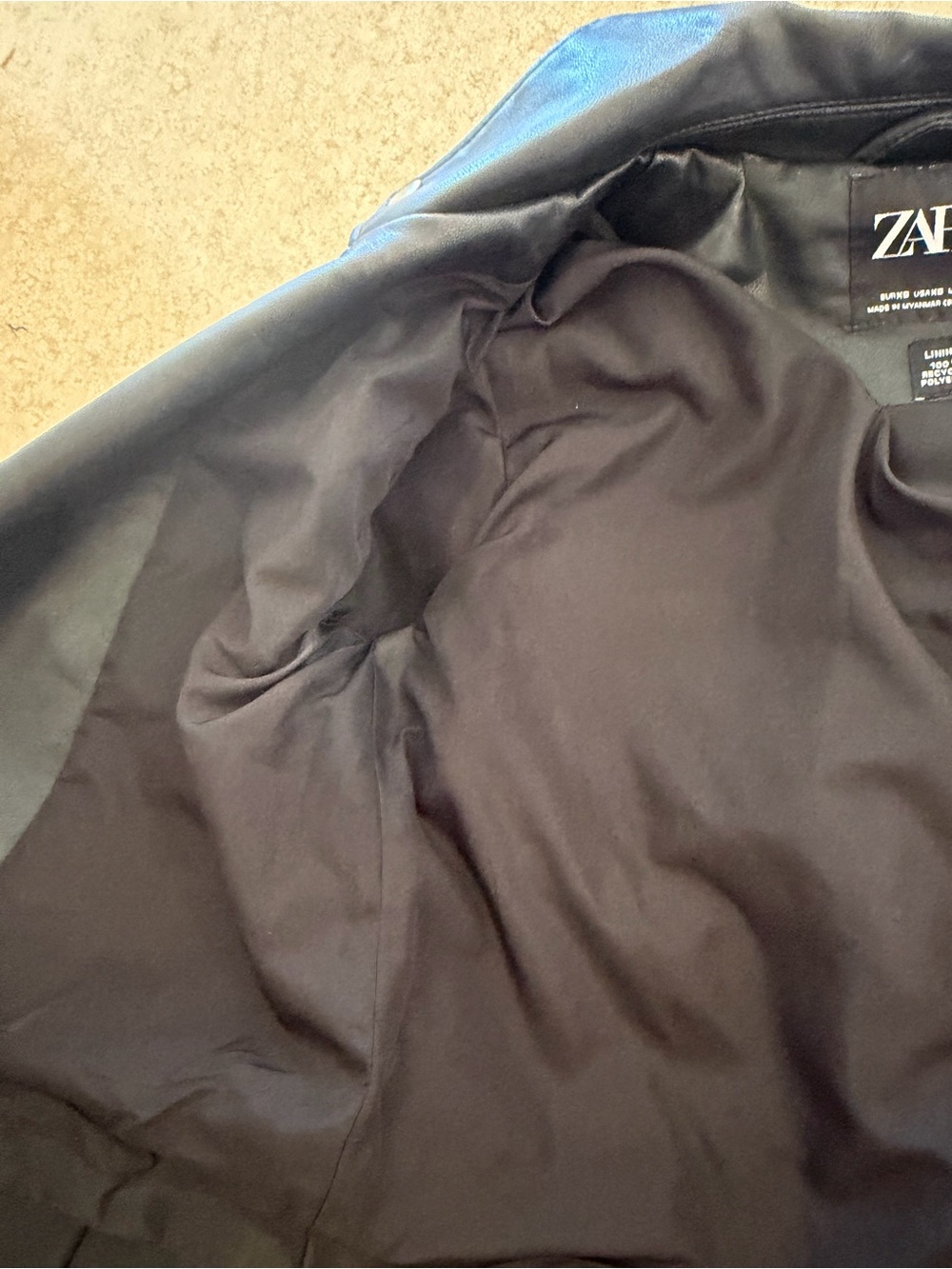 Zara Black Faux Leather Cropped Biker Jacket - Picture 3 of 5